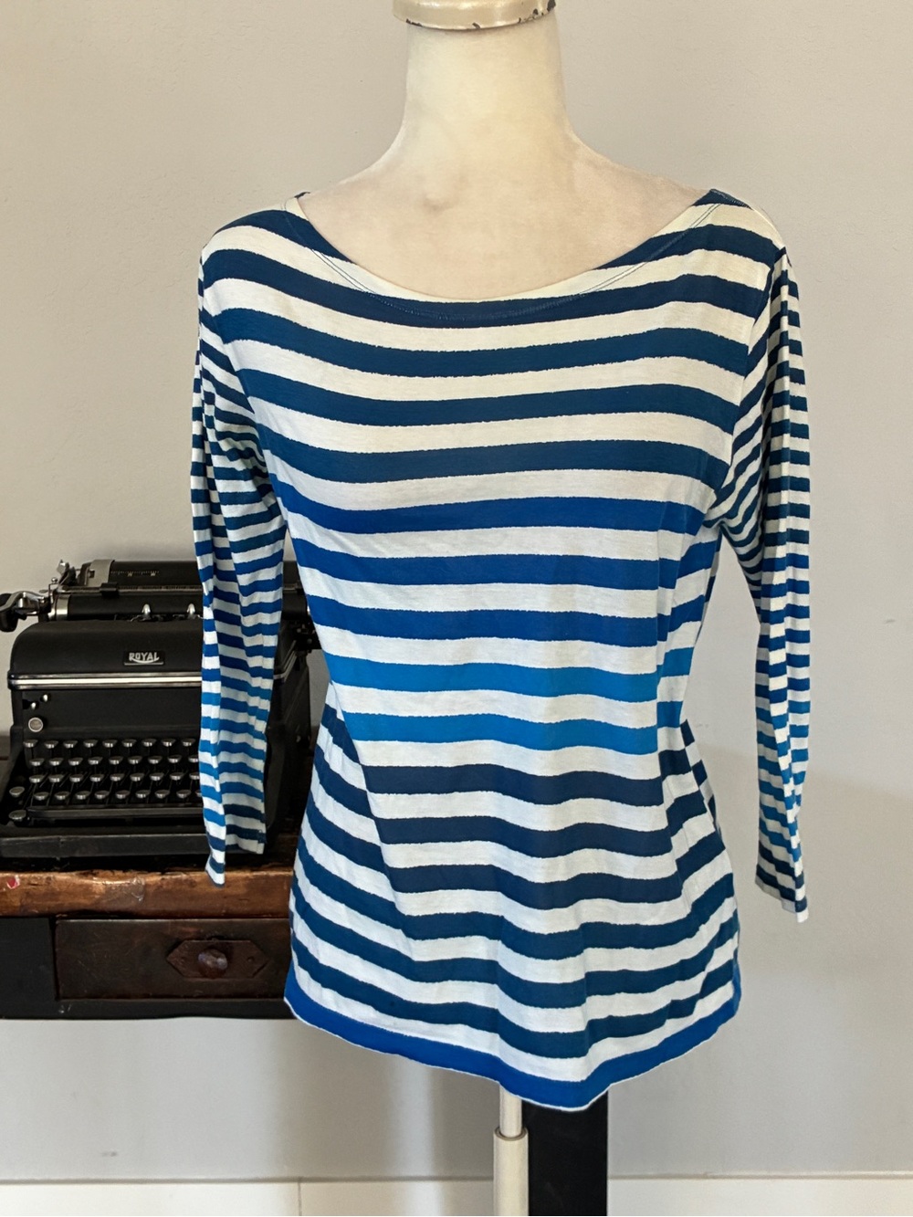 Rebecca Taylor Sailing in Stripes Blue and White Long Sleeve Top - Size Small